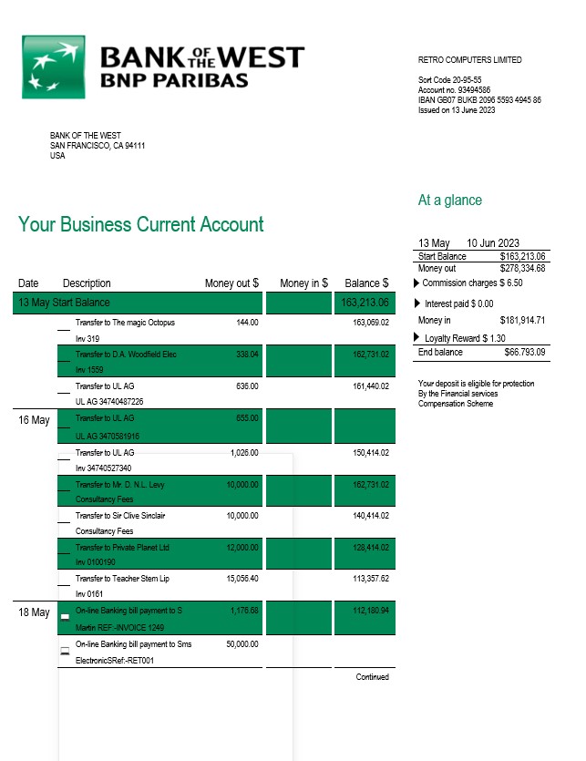  East West Bank firm account statement 